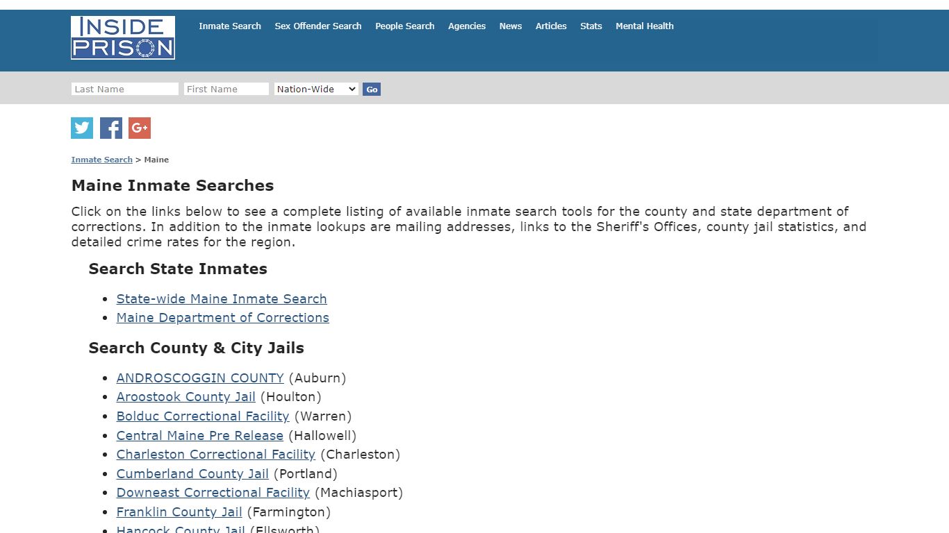 Inmate Search for Maine | Inmate Search | Offender Search - Inside Prison